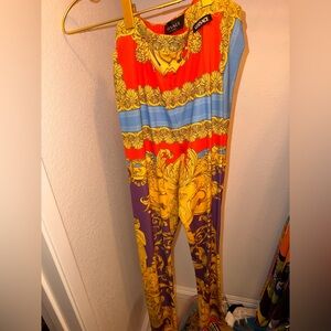 Versace Orange and Gold Baroque Leggings